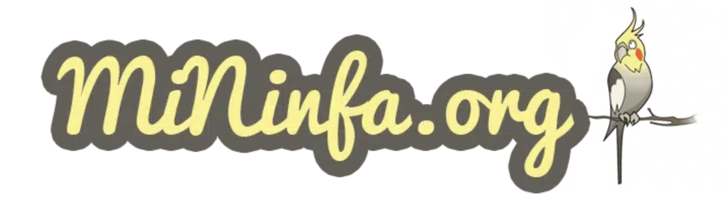 Logo de MiNinfa.org que incluye un loro en una rama y texto en colores claros.